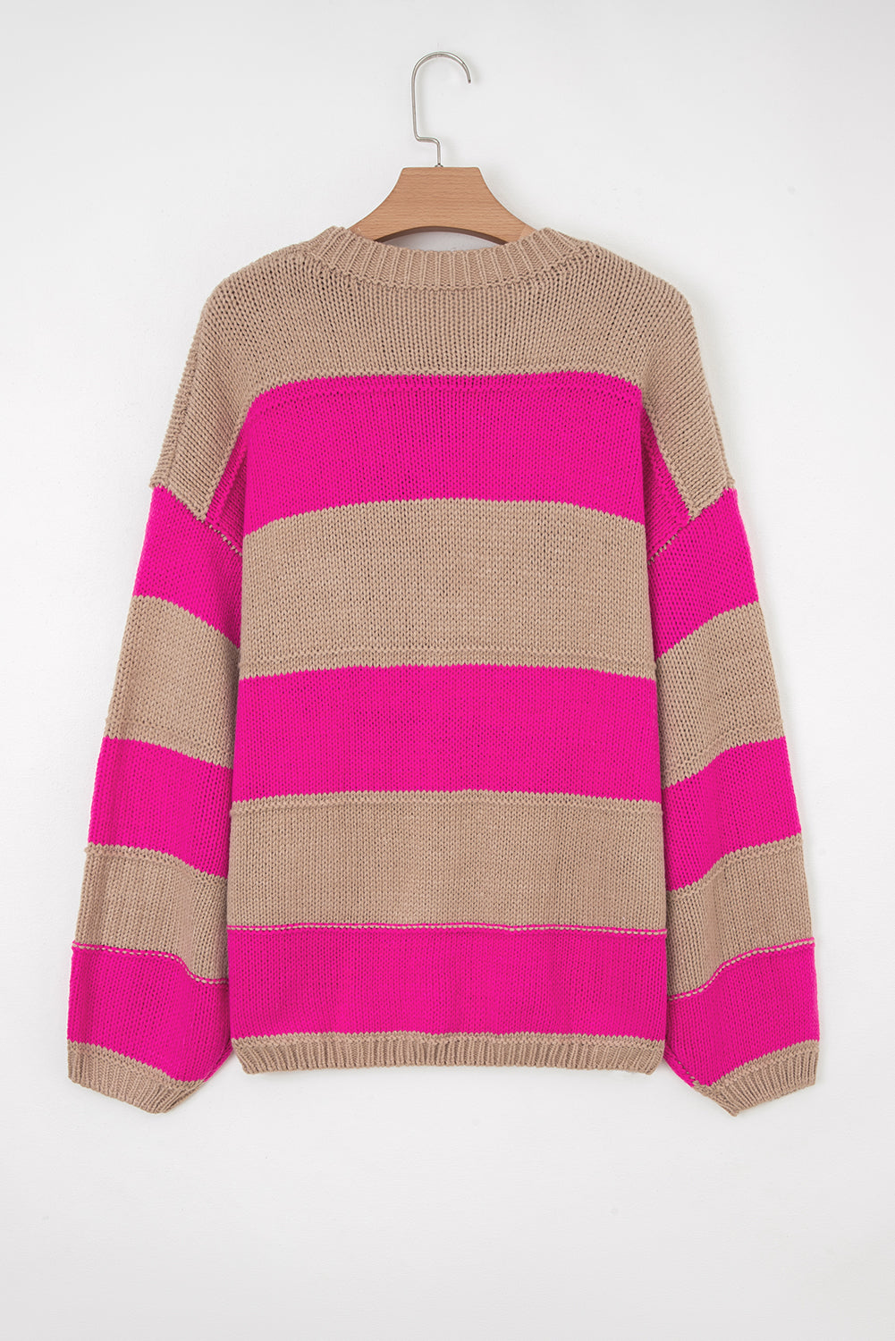 Khaki Stripe Color Block Plus Size Drop Shoulder Sweater Dear-Lover Dropshipping